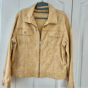Women’s Chico's Jacket tan/yellow Textured floral Full Zip Pockets Sz 2